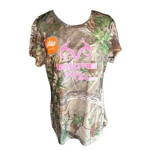 Realtree Womens Camo T-Shirt L/G Pink Logo Polyester Crew Neck Hunting Tee